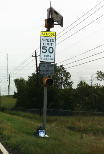 50 MPH school zone sign near Decker Middle School