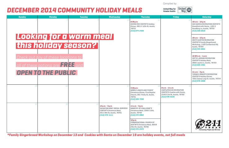 December Meal Calendar 2014