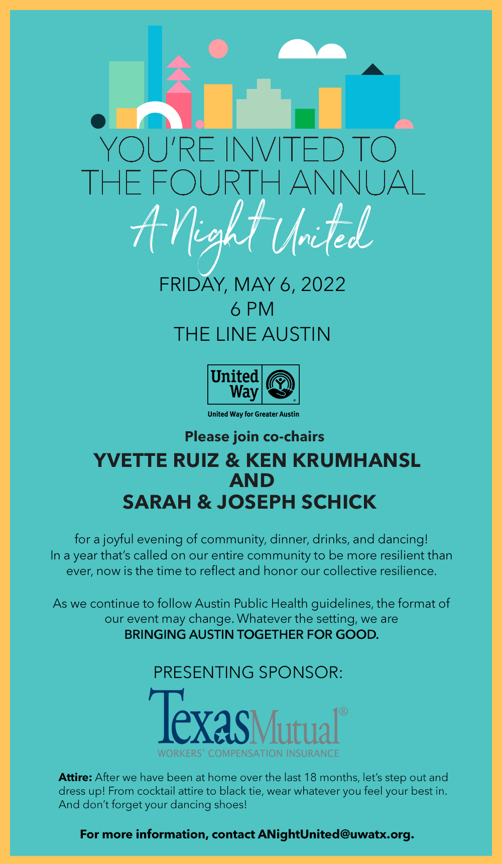 You're invited to the fourth annual A Night United on Friday May 6, 6 PM at the Line Austin.