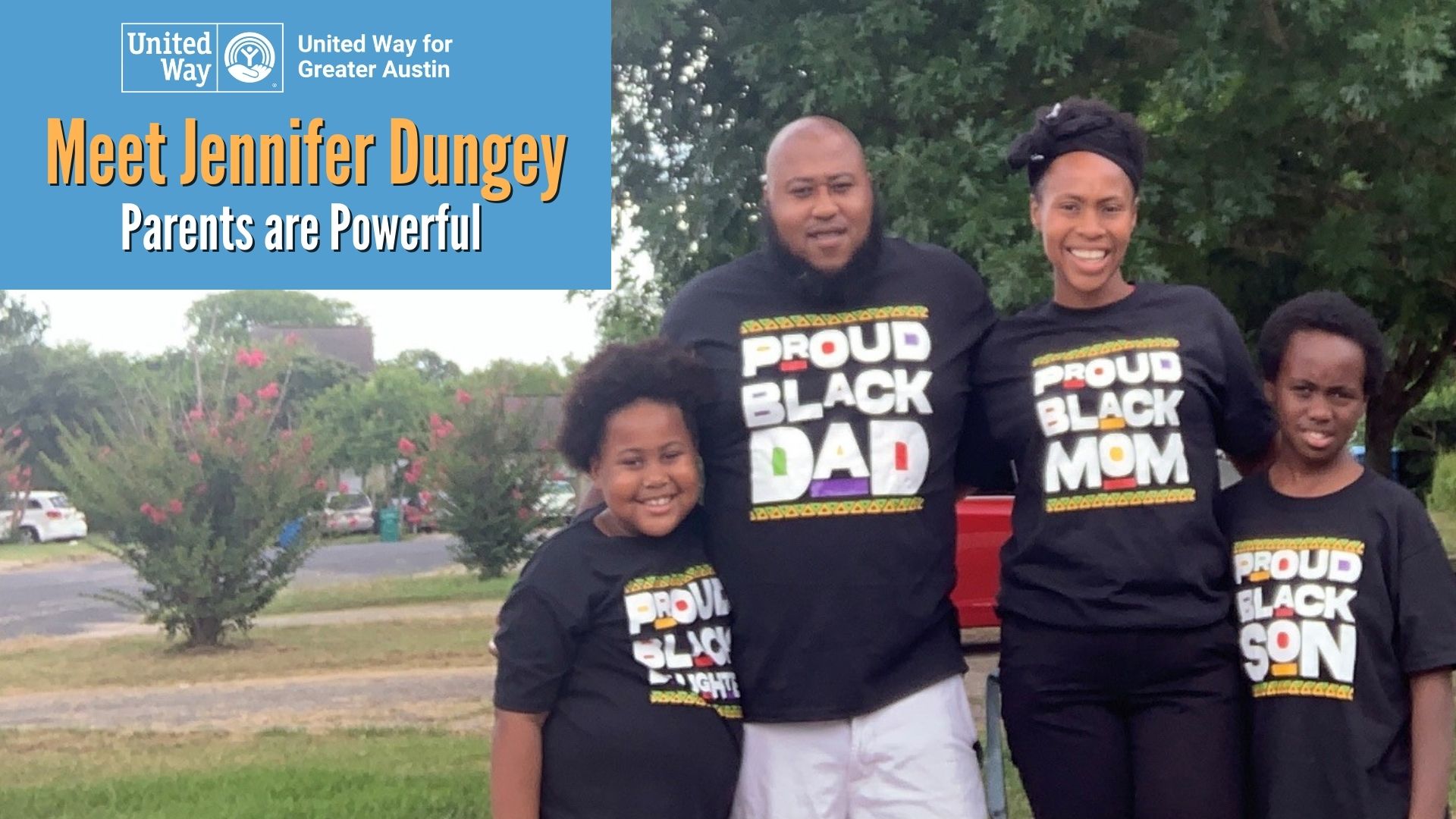 African-American family wearing black shirts