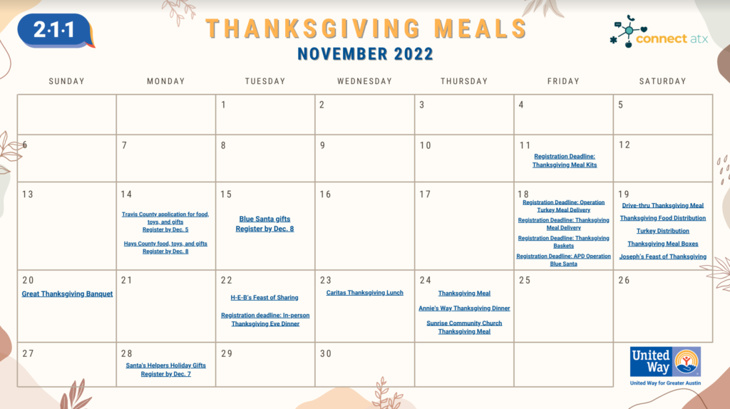 Thanksgiving calendar 2022